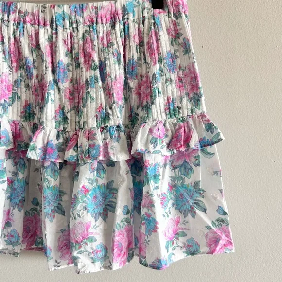 LoveShackFancy Ignacia Skirt, Sea Orchid floral, Size Medium